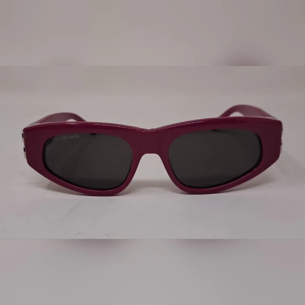 Balenciaga Sunglasses Fuschia Gray BB Temples Oval Cat Eye BB0095S 53-19-135 XL